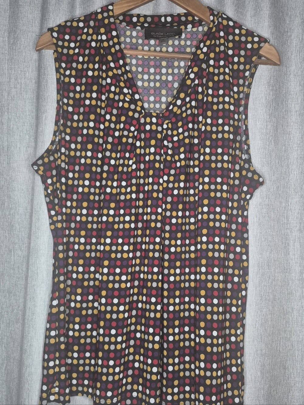 Black Label Sleeveless V-Neck Polka Dot Top in Black, Red & Gold - Picture 1 of 2